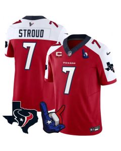 Men's Houston Texans #7 C.J. Stroud Red/White 2023 F.U.S.E. With 1-Star C And Hand Sign Throwing Up The H Patch Vapor Untouchable Limited Stitched Football Jersey