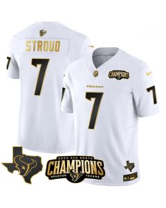 Men's Houston Texans #7 C.J. Stroud White Golden 2023 F.U.S.E. With AFC South Champions Patch And Team Logo Patch Limited Stitched Football Jersey