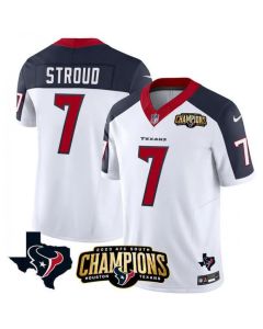 Men's Houston Texans #7 C.J. Stroud White/Navy 2023 F.U.S.E. AFC South Champions Patch And Team Logo Patch Vapor Untouchable Limited Stitched Football Jersey (White Navy)