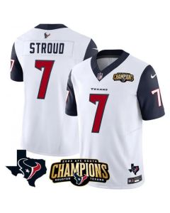 Men's Houston Texans #7 C.J. Stroud White/Navy 2023 F.U.S.E. AFC South Champions Patch And Team Logo Patch Vapor Untouchable Limited Stitched Football Jersey