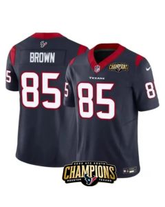 Men's Houston Texans #85 Noah Brown Navy 2023 F.U.S.E. AFC South Champions Patch Vapor Untouchable Limited Stitched Football Jersey