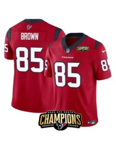 Men's Houston Texans #85 Noah Brown Red 2023 F.U.S.E. AFC South Champions Patch Vapor Untouchable Limited Stitched Football Jersey