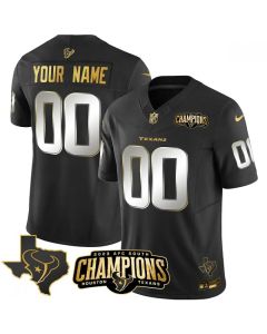 Men's Houston Texans Active Player Custom Black Golden 2023 F.U.S.E. AFC South Champions Patch And Team Logo Patch Limited Stitched Football Jersey