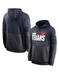 Men's Houston Texans Navy/Charcoal Sideline Impact Lockup Performance Pullover Hoodie