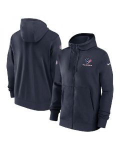 Men's Houston Texans Navy Sideline Club Performance Full-Zip Hoodie