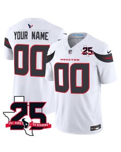 Men's Houston Texans White 2026 25th Anniversary Patch Vapor F.U.S.E. Limited Custom Jersey