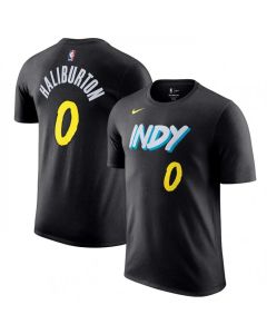 Men's Indiana Pacers #0 Tyrese Haliburton Black 2023/24 City Edition Name & Number T-Shirt