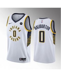 Men's Indiana Pacers #0 Tyrese Haliburton White Association Edition Stitched Basketball Jersey