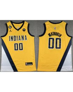 Men's Indiana Pacers #00 Bennedict Mathurin Yellow With NO.6 Patch Stitched Basketball Jersey