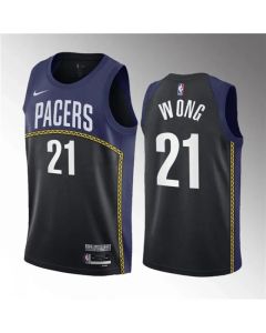 Men's Indiana Pacers #21 Isaiah Wong Blue 2023 Draft City Edition Stitched Basketball Jersey