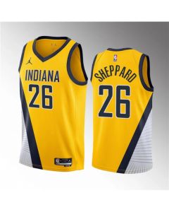 Men's Indiana Pacers #26 Ben Sheppard Yellow 2023 Draft Statement Edition Stitched Basketball Jersey (Yellow)