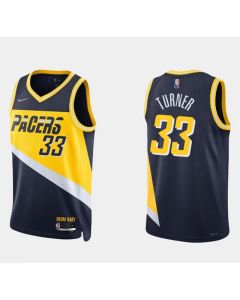 Men's Indiana Pacers #33 Myles Turner 2021/22 Navy City Edition 75th Anniversary Stitched Basketball Jersey