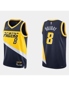 Men's Indiana Pacers #8 Justin Holiday 2021/22 Navy City Edition 75th Anniversary Stitched Basketball Jersey