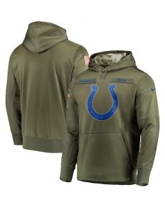 Men's Indianapolis Colts 2018 Olive Salute to Service Sideline Therma Performance Pullover Stitched NFL Hoodie