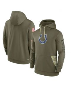 Men's Indianapolis Colts 2022 Olive Salute to Service Therma Performance Pullover Hoodie