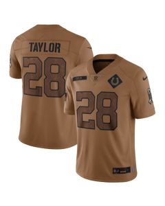 Men's Indianapolis Colts #28 Jonathan Taylor 2023 Brown Salute To Service Stitched Football Jersey