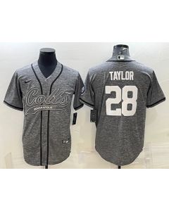 Men's Indianapolis Colts #28 Jonathan Taylor Grey With Patch Cool Base Stitched Baseball Jersey (Grey)
