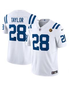 Men's Indianapolis Colts #28 Jonathan Taylor White 2023 F.U.S.E. With John Madden Patch Vapor Limited Stitched Football Jersey