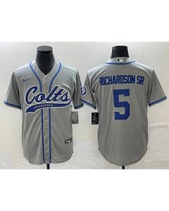 Men's Indianapolis Colts #5 Anthony Richardson Sr. Gray Cool Base Stitched Baseball Jersey
