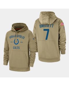 Men's Indianapolis Colts #7 Jacoby Brissett Tan 2019 Salute to Service Sideline Therma Pullover Hoodie