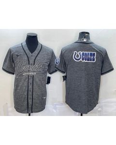 Men's Indianapolis Colts Grey Team Big Logo With Patch Cool Base Stitched Baseball Jersey (Grey)