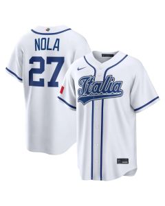 Men's Italy Baseball #27 Aaron Nola Nike White 2026 World Baseball Classic Home Stadium Jersey