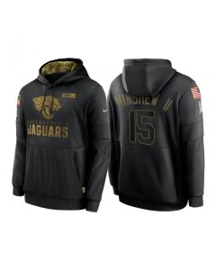 Men's Jacksonville Jaguars #15 Gardner Minshew II 2020 Black Salute to Service Sideline Performance Pullover Hoodie