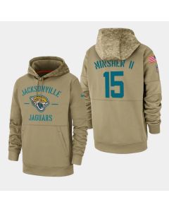 Men's Jacksonville Jaguars #15 Gardner Minshew II Tan 2019 Salute to Service Sideline Therma Pullover Hoodie