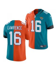 Men's Jacksonville Jaguars #16 Trevor Lawrence 2021 Teal & Orange Draft Split Vapor Untouchable Limited Stitched Jersey