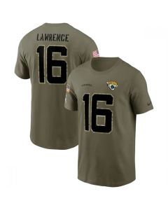 Men's Jacksonville Jaguars #16 Trevor Lawrence 2022 Olive Salute to Service T-Shirt