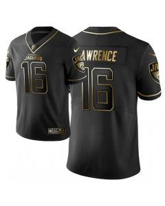 Men's Jacksonville Jaguars #16 Trevor Lawrence Black Golden Vapor Untouchable Limited Stitched Jersey