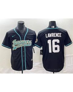 Men's Jacksonville Jaguars #16 Trevor Lawrence Black With Patch Cool Base Stitched Baseball Jersey