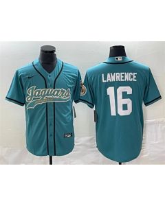 Men's Jacksonville Jaguars #16 Trevor Lawrence Teal With Patch Cool Base Stitched Baseball Jersey