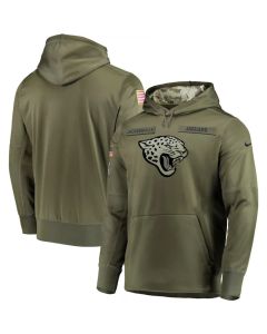 Men's Jacksonville Jaguars 2018 Olive Salute to Service Sideline Therma Performance Pullover Stitched NFL Hoodie