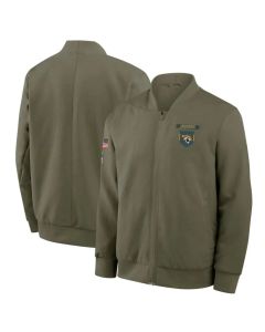 Men's Jacksonville Jaguars Olive 2025 Salute to Service Sideline Full-Zip Bomber Jacket (Olive)