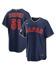 Men's Japan Baseball #51 Seiya Suzuki Navy 2026 World Baseball Classic Road Stadium Jersey (Navy)