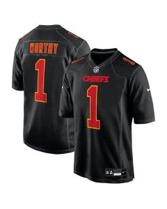 Men's Kansas City Chiefs #1 Xavier Worthy Carbon Black Fashion Game Jersey (Black)