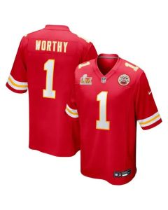 Men's Kansas City Chiefs #1 Xavier Worthy Red Super Bowl LIX Game Jersey (Red)