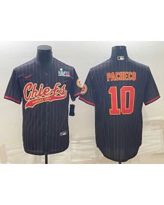 Men's Kansas City Chiefs #10 Isiah Pacheco Black With Super Bowl LVII Patch Cool Base Stitched Baseball Jersey (Black)