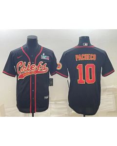Men's Kansas City Chiefs #10 Isiah Pacheco Black With Super Bowl LVII Patch Cool Base Stitched Baseball Jersey