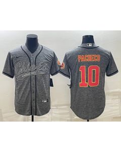 Men's Kansas City Chiefs #10 Isiah Pacheco Grey With Patch Cool Base Stitched Baseball Jersey