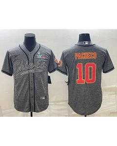 Men's Kansas City Chiefs #10 Isiah Pacheco Grey With Super Bowl LVII Patch Cool Base Stitched Baseball Jersey