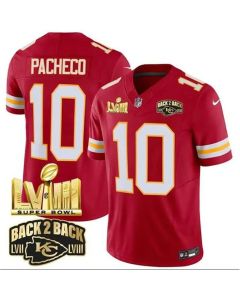 Men's Kansas City Chiefs #10 Isiah Pacheco Red F.U.S.E. Super Bowl LVIII & Back 2 Back Gold Patch Vapor Limited Stitched Football Jersey