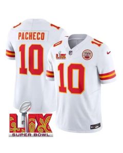 Men's Kansas City Chiefs #10 Isiah Pacheco White 2025 Super Bowl LIX Patch F.U.S.E. Vapor Limited Stitched Football Jersey (White)