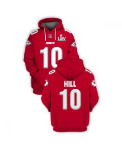 Men's Kansas City Chiefs #10 Tyreek Hill Red 2021 Super Bowl LIV Pullover Hoodie (Red)