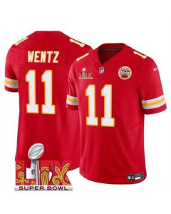 Men's Kansas City Chiefs #11 Carson Wentz Red 2025 Super Bowl LIX Patch F.U.S.E. Vapor Limited Stitched Football Jersey