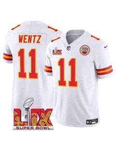 Men's Kansas City Chiefs #11 Carson Wentz White 2025 Super Bowl LIX Patch F.U.S.E. Vapor Limited Stitched Football Jersey (White)