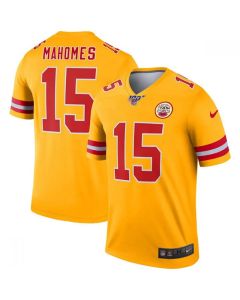 Men's Kansas City Chiefs #15 Patrick Mahomes 2019 100th Season Gold Inverted Legend Stitched NFL Jersey