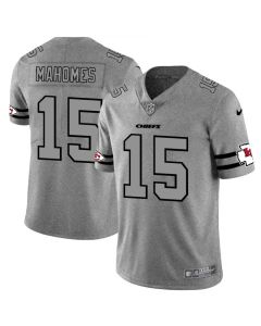 Men's Kansas City Chiefs #15 Patrick Mahomes 2019 Gray Gridiron Team Logo Limited Stitched NFL Jersey
