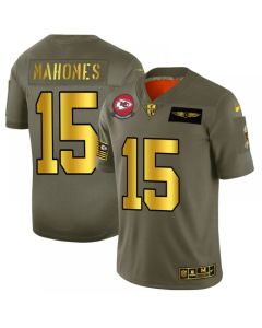 Men's Kansas City Chiefs #15 Patrick Mahomes 2019 Olive/Gold Salute To Service Limited Stitched NFL Jersey
